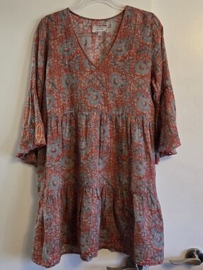 JOHNNY WAS WORKSHOP Red Floral Embroidered Tiered Small